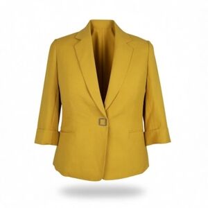 Kasper Blazer Size 14 Gold Snap Closure Buckle Cuffed 3/4 Sleeve Linen Blend